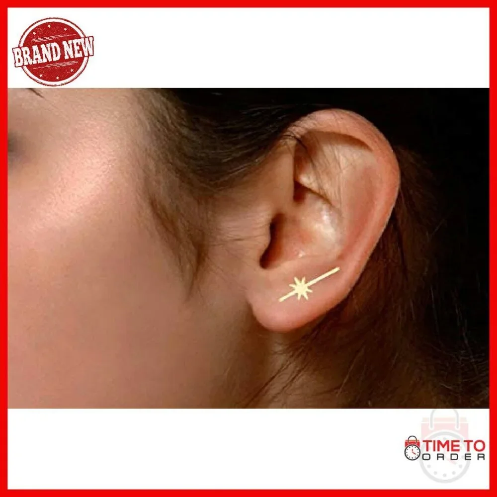 Sterling Silver Gold Plated Falling Star Ear Climber Stud Earrings